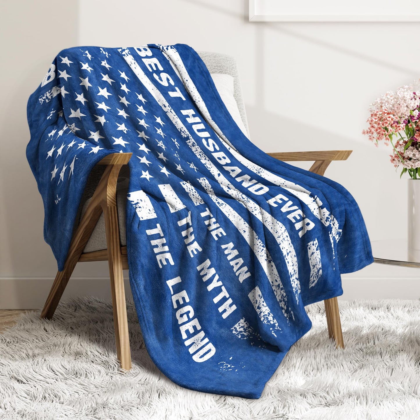 musaecoin Husband Birthday Gift- American Flag Blanket with The Man The Myth The Legend- Anniversary Birthday Gifts for Husband, Soft Useful Blanket Throw for Bed Sofa Car Napping Camping, 60”×50”
