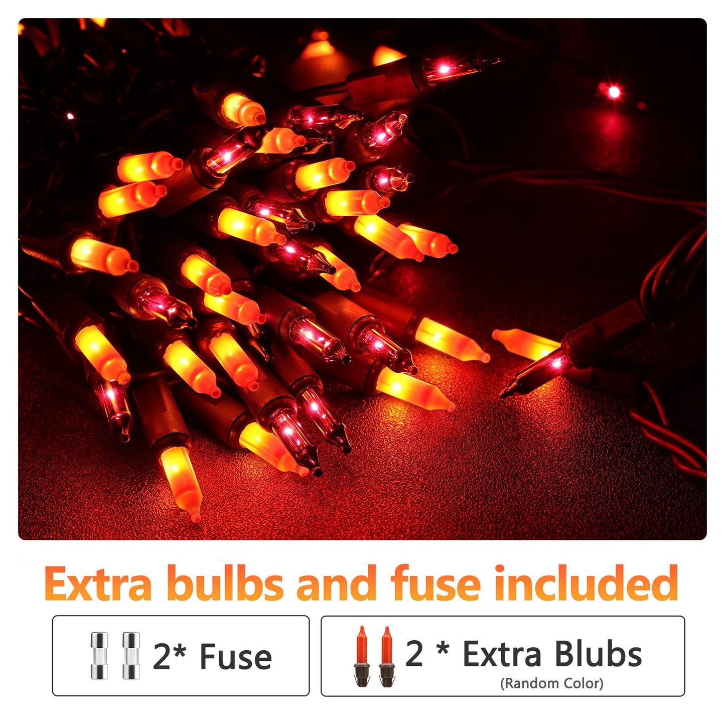 Brizled Orange & Purple Halloween Lights, 100 Count Connectable, UL Certified Incandescent String Lights, Black Wire Mini Lights Set for Indoor/Outdoor Halloween Party Decor
