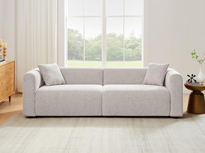 VANOMi Living Room Furniture Sets Include 95" Sofa & 42" Armchairs, Boucle Upholstered Oversized Couch with Pillows, Living Room Furniture Set for Bedroom Apartment (Light Khaki, 1 Sofa+1 Chair)