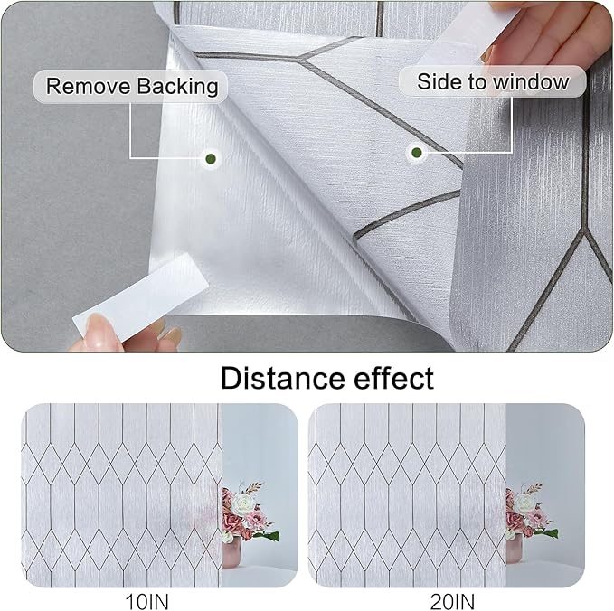 Windimiley Window Privacy Film Stained Glass Static Clings, Bathroom Frosted Leaded Decorative Window Stickers, UV Heat Blocking Opaque Removable for Home Door Coverings (23.6 x 394in,Rain)