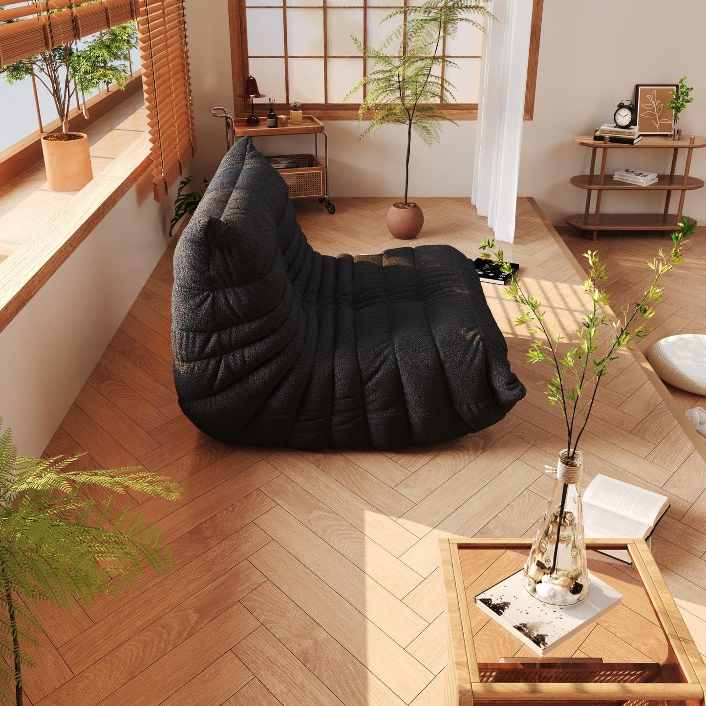 Bean Bag Chair, Fireside Chair, Large Bean Bag Chair for Adults, Bean Bag Chairs for Teens with High-Resilience Foam, Non-Slip Base Floor Lounge Sofa,Living Room (Black, Single)