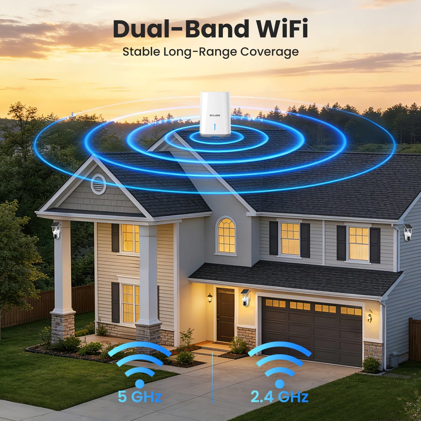 SOLIOM Security Cameras Wireless Outdoor, 6-Camera Solar Security System, 5MP 3K Color Night Vision, Radar Motion Detection, 360° Auto Tracking, No Monthly Fees, 64GB Local Storage