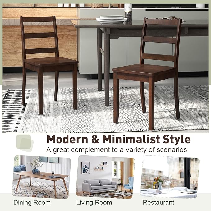 Giantex Wood Dining Chairs Set of 2 Walnut - Wooden Armless Kitchen Chairs with Solid Rubber Wood Legs, Non-Slip Foot Pads, Max Load 400 Lbs, Farmhouse Style High Ladder Back Dining Room Chairs