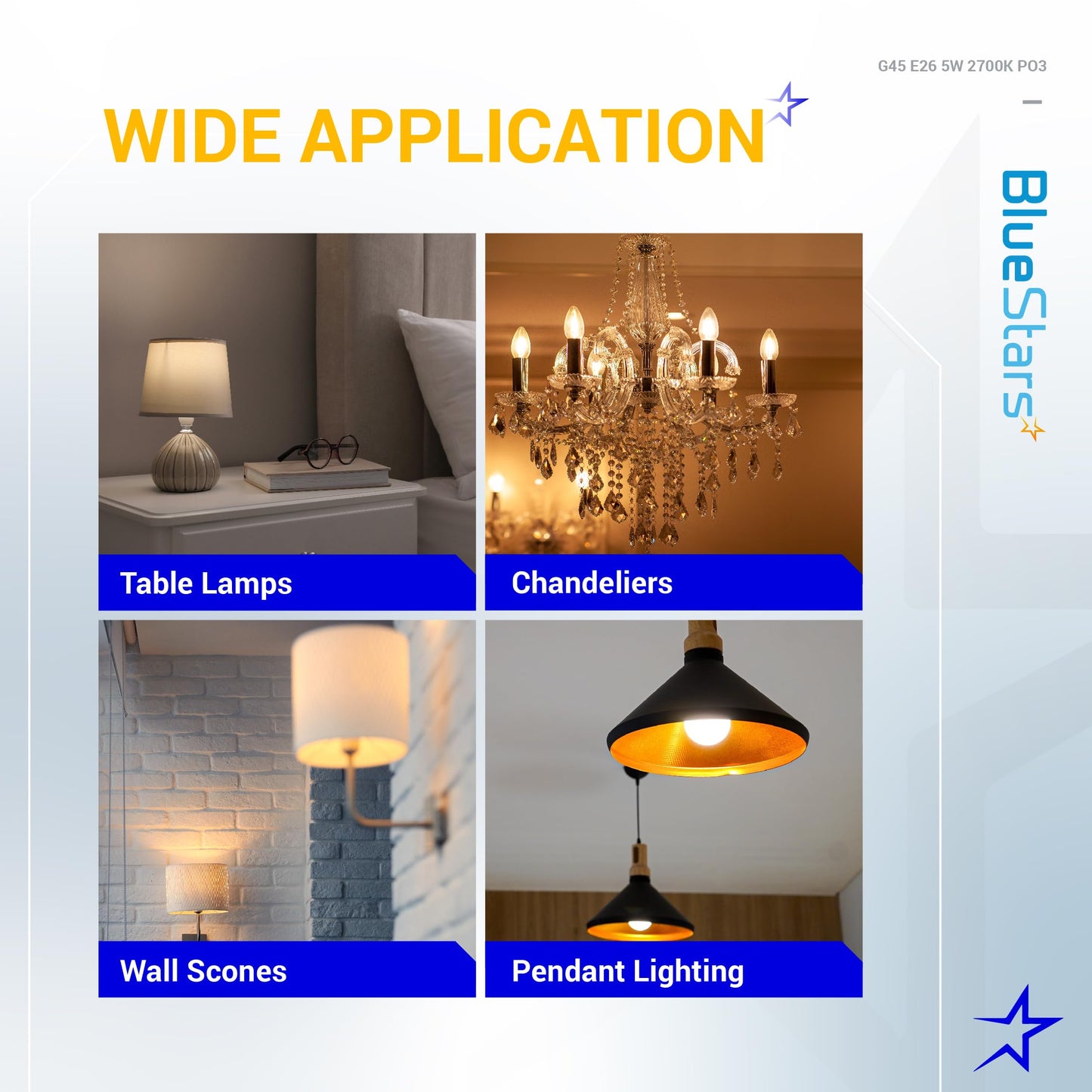 BlueStars G45 E26 Edison LED Filament Globe Bulb 120V 5W (60 Watt Equivalent), 2700K Warm White Light 550lm Non-Dimmable for Indoor Outdoor Holiday Home Decoration - 3 Packs