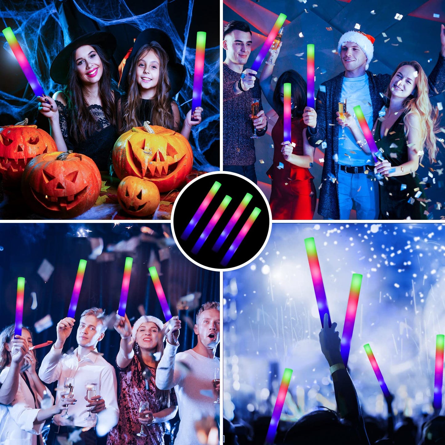 ColorHome Glow Sticks Bulk-12 Pcs Light up Foam Sticks with 3 Modes Colorful Flashing Effect, Led Lights Glow in The Dark Party Supplies for Wedding Concert Raves Halloween Christmas