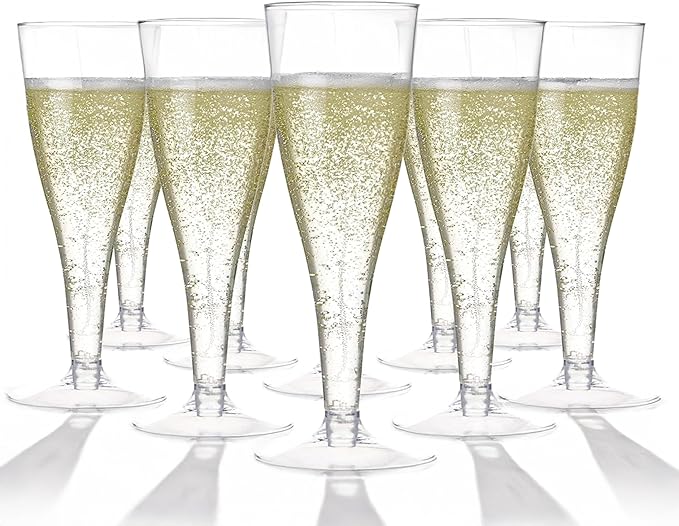 Prestee 100 Pack Clear Plastic Champagne Flutes - 4.5 oz Durable Disposable Champagne Glasses for Parties, Weddings, Toast...
