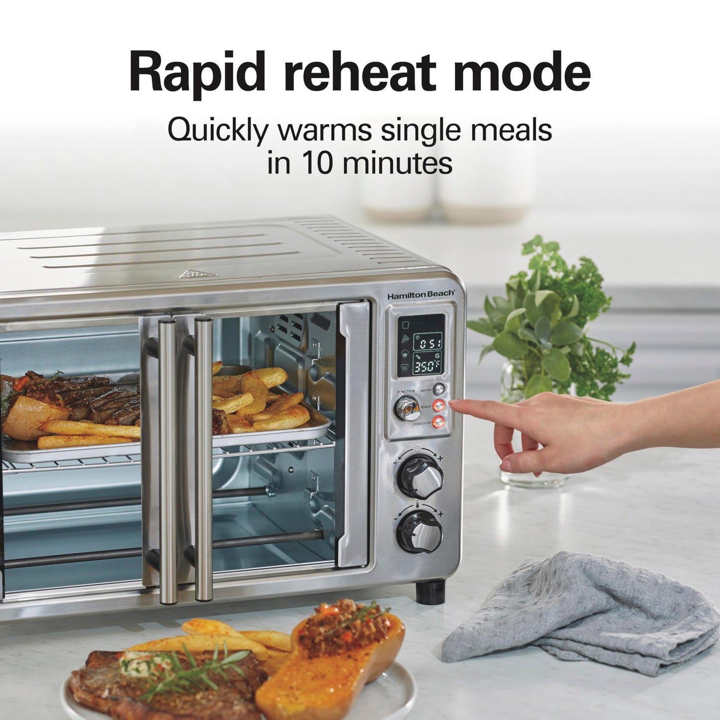 Hamilton Beach Sure Crisp 6-in-1 XL Digital Air Fryer Toaster Oven Combo, With Easy-Access French Doors, Bake, Broil, Toast, Pizza & Reheat Functions, 0.9 cu. ft. Capacity, Stainless Steel (31191)