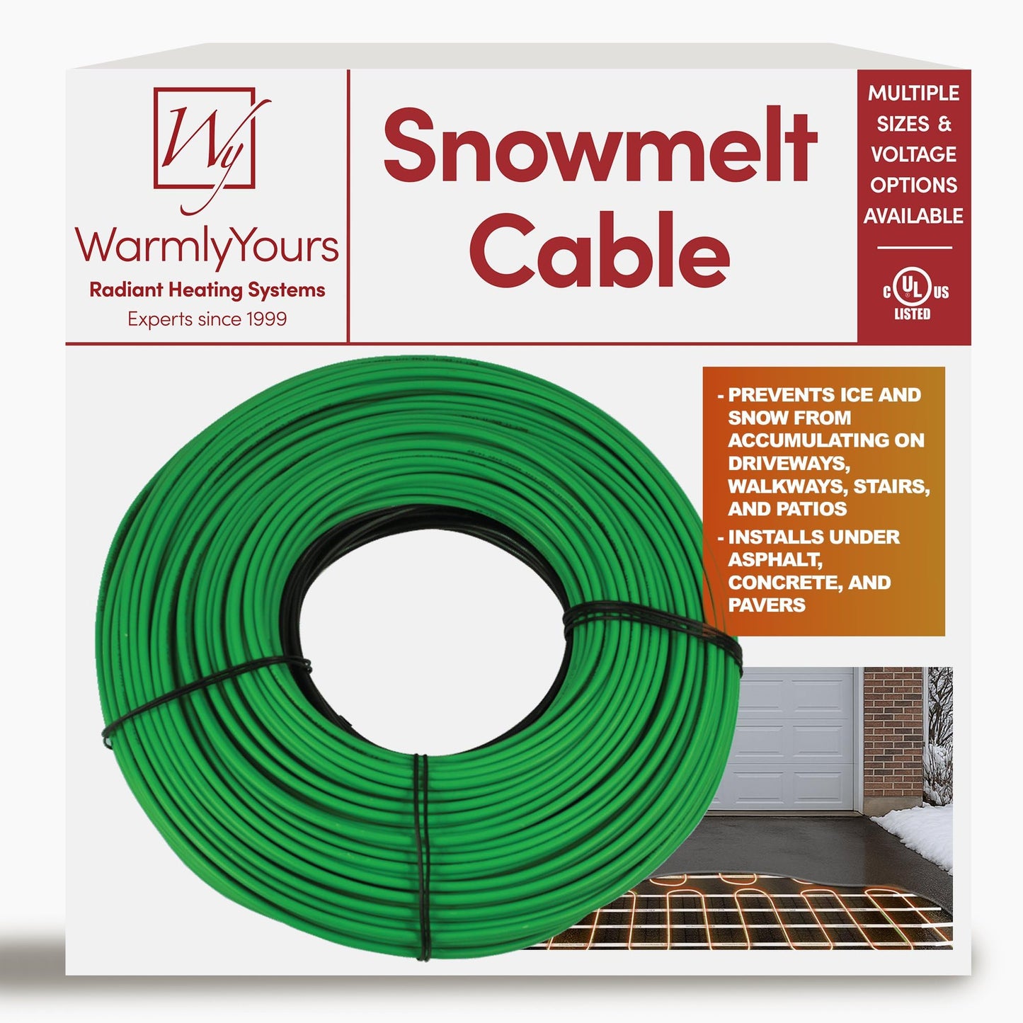 Electric Snow And Ice Melting Underground Cable 85.5 Feet, Covers 28 Sqft At Up To 38 Watts/Sqft, 240V - Radiant Heated Driveway