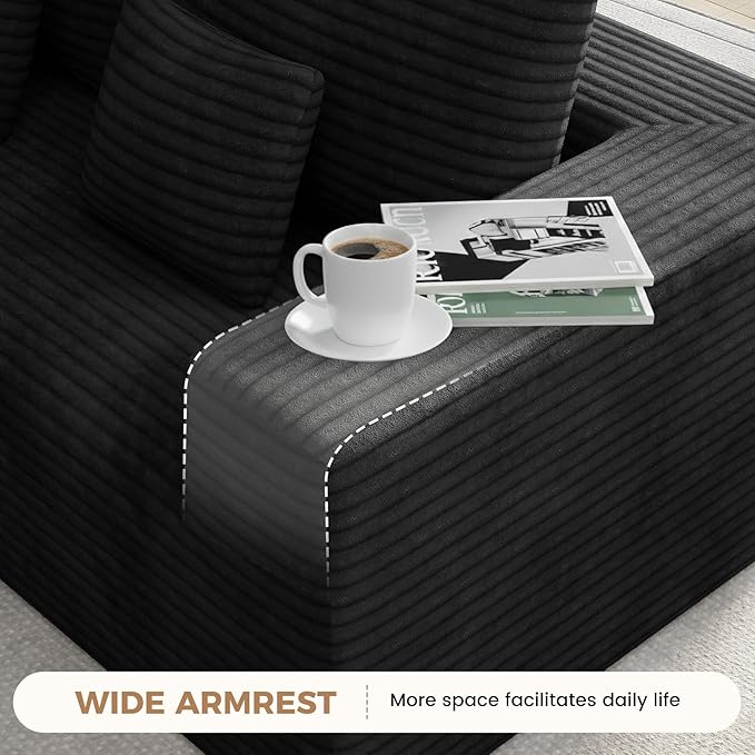 136'' Large Sectional Cloud Couches with Chaise, U Shaped Boneless Sofa Bed with Ottoman, No Assembly Required Deep Seat Modular Lounge for Living Room 4PCS Set, Bedroom(Black)