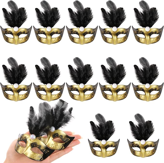 12 Pcs Mini Mardi Gras Masks, Small Masquerade Masks Bulk for Mardi Gras Party Decorations