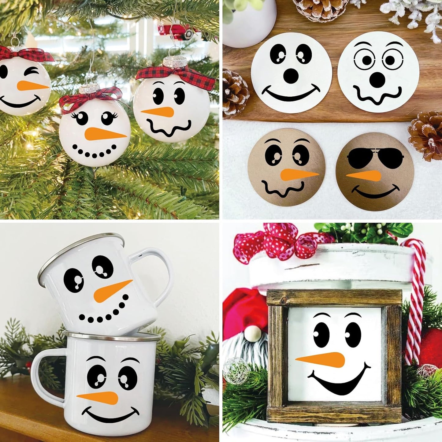 25pcs Christmas Snow Man Face Stencils for Crafts Reusable Drawing Stencil Small Ornament Stencils for Painting on Wood Christmas Balls Wall Home Decorations(25 Snowface 3in)