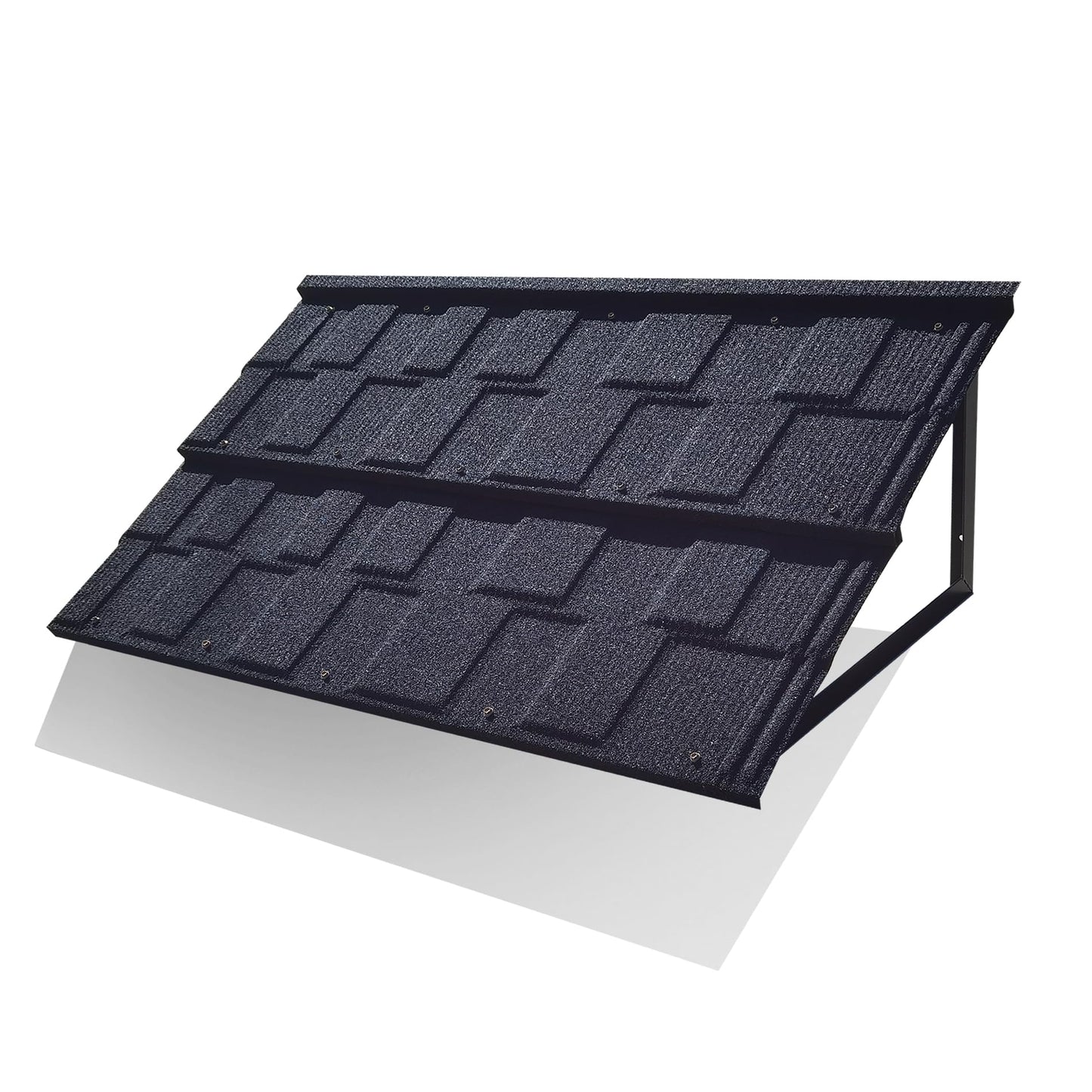 BIGalleons Fixed Metal Awnings 52 in W x 31 in H, Triangle Steel Frame with Tile Shaped Metal Awning for Door Entrance, Windows, Porches and Balconies (Black)