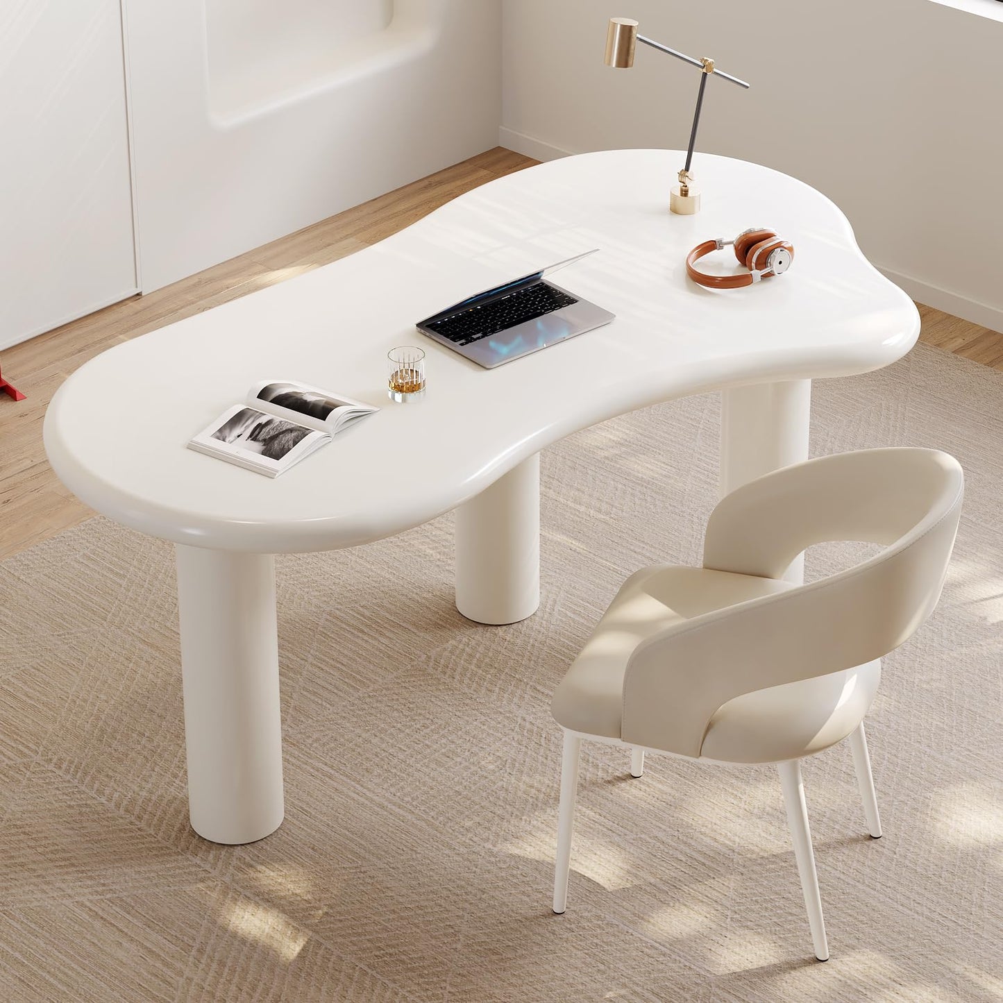 Miuuod 62.2" White Computer Desk Set,Large Office Computer Table,Workstation for Home Office,Workshop Desk for Dining Room,Cloud Single Workbench Gaming Table