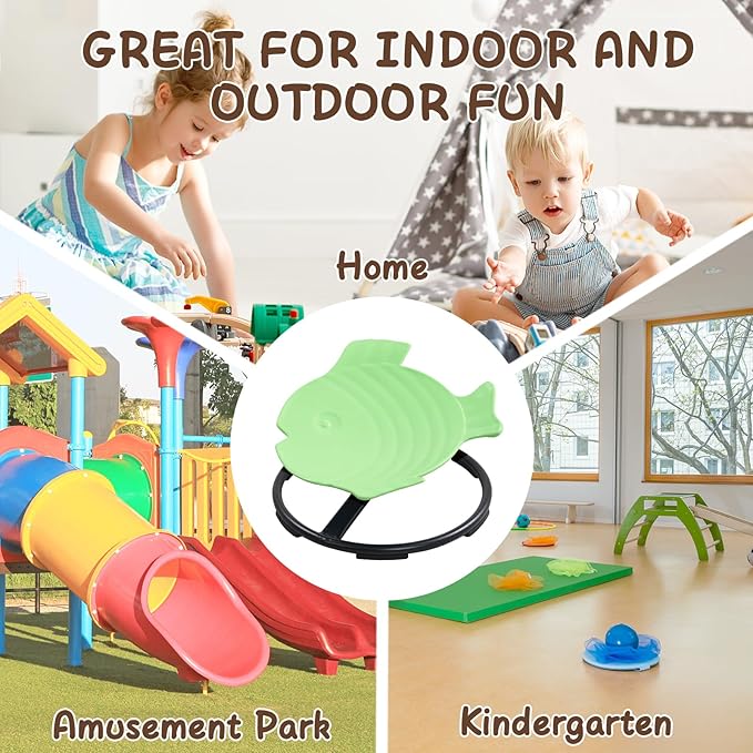 Spinning Chair for Autistic Kids, Sensory Toys for Kids With Autism, 360° Sensory Swivel Chair, Fish-Shaped Spin Seat for Children With ADHD, Safe & Smooth Sit and Spin Improve Balance (Green)