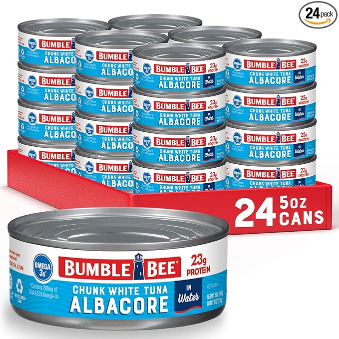 Bumble Bee Chunk White Albacore Tuna in Water, 5 oz Can (Pack of 24) - Wild Caught Tuna - 23g Protein per Serving, High in...