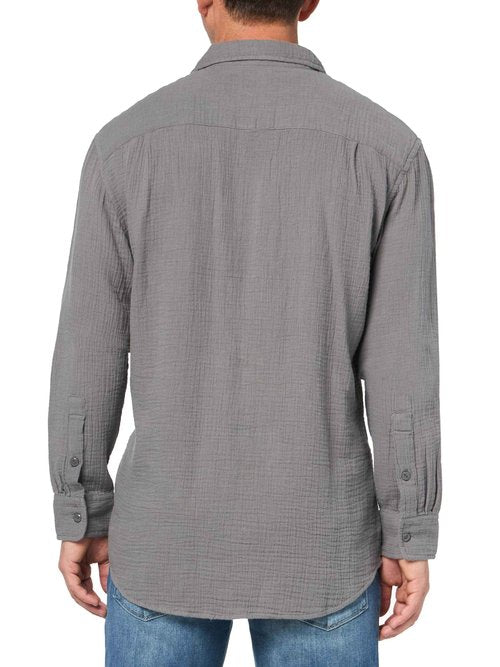 Club Monaco Men's Double Face Summer Weight Gauze Shirt, Brown Rice