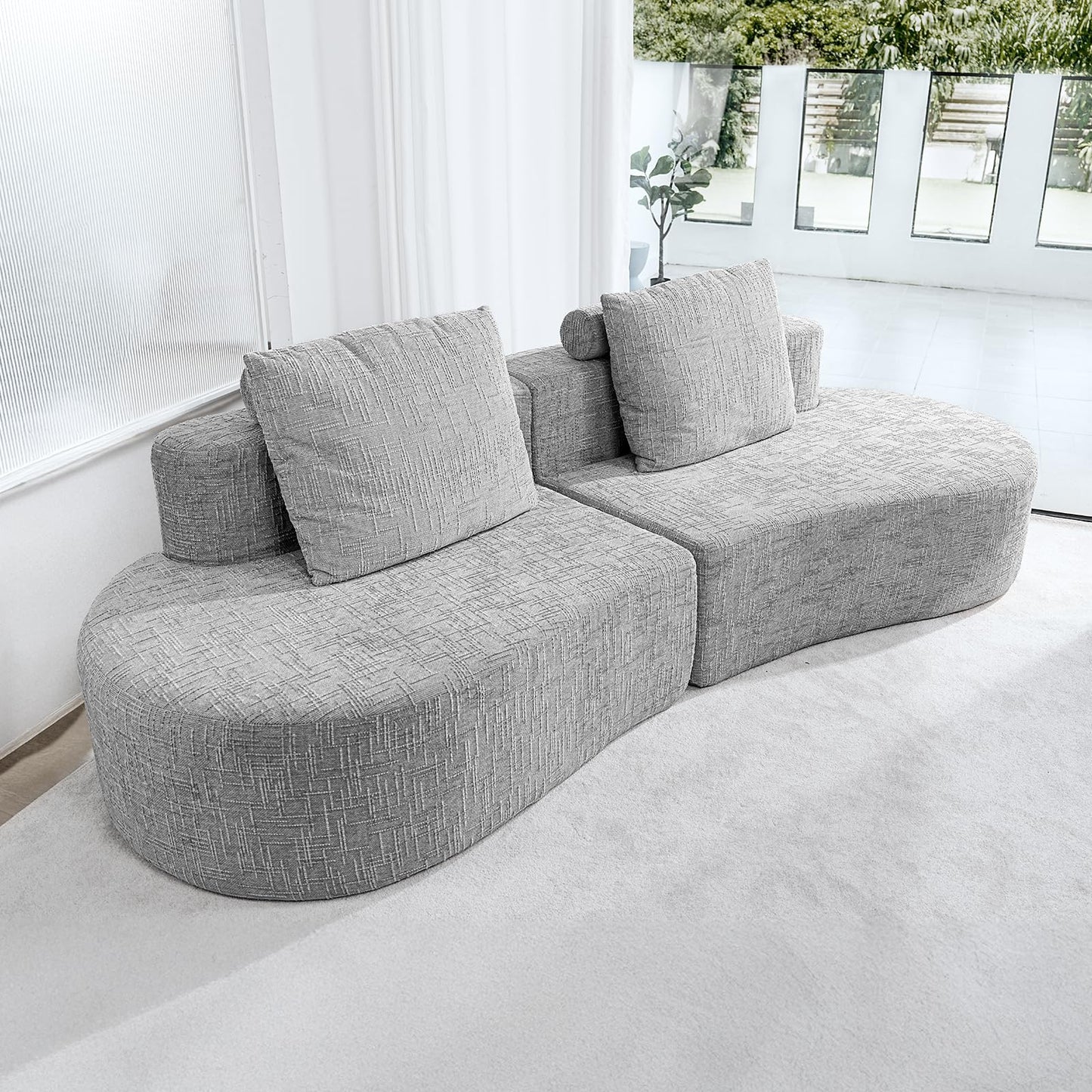 HOMRELEXA 98" Curved Sofa with Half Moon Design, Sofa Bed with 2 Throw Pillows & 4 Seaters for Living Room, Office & Apartment,No Assembly Needed(Light Grey)