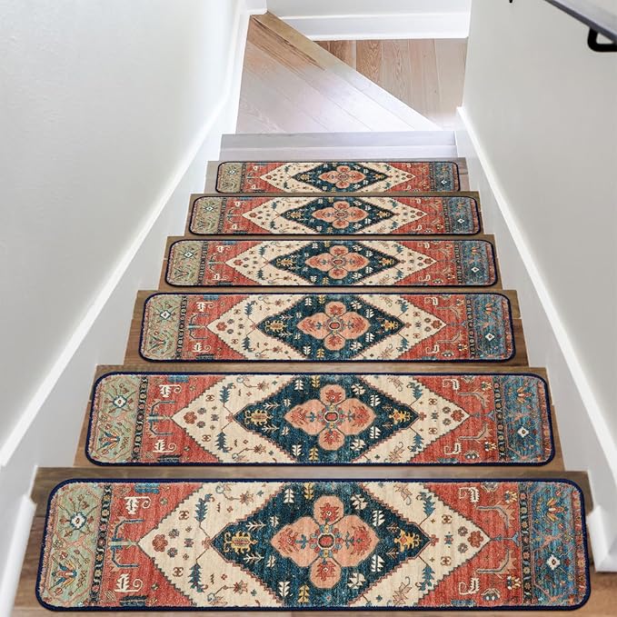 OJIA Extra Non-Slip Stair Treads for Wooden Steps Set of 15, 30"X8" Carpet Stair Mats Indoor Stair Runners Anti-Slip Stair Rugs Safety Mats for Dogs, Kids & Elders, Rubber Backing Step Treads