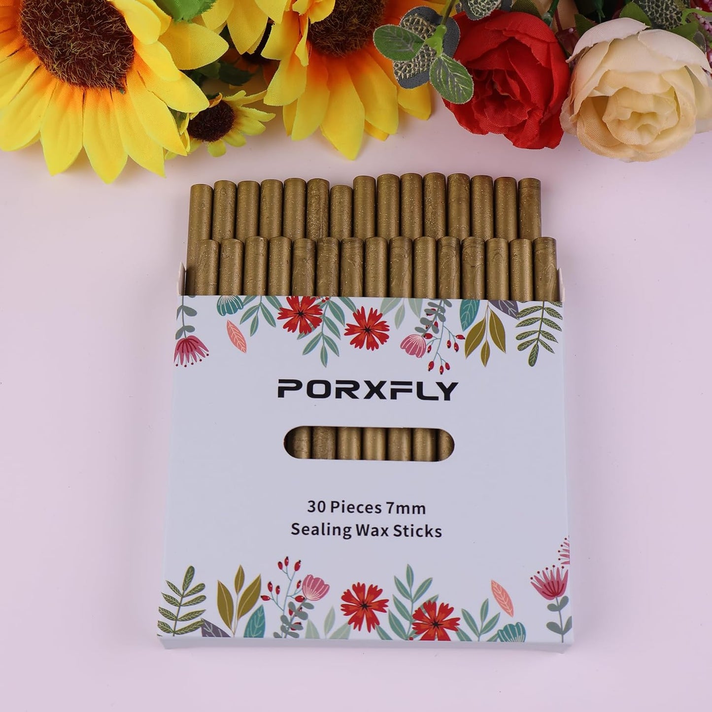 30 Pieces 7mm Sealing Wax Sticks for Glue Gun,PORXFLY Mini Wax Seal Sticks Great for Seals Stamp,Cards Envelopes,Wedding Invitations,Gift Wrapping,Wine Packages (Greenish Gold)