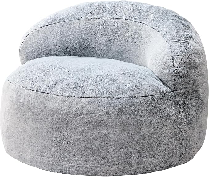 Hobestluk Bean Bag Chair Giant Bean Bag Chairs for Adults Big Bean Bag Chair with Memory Foam Filler Adults Large Beanbag with Faux Fur Cover for Bedroom (Plush Grey,Large)