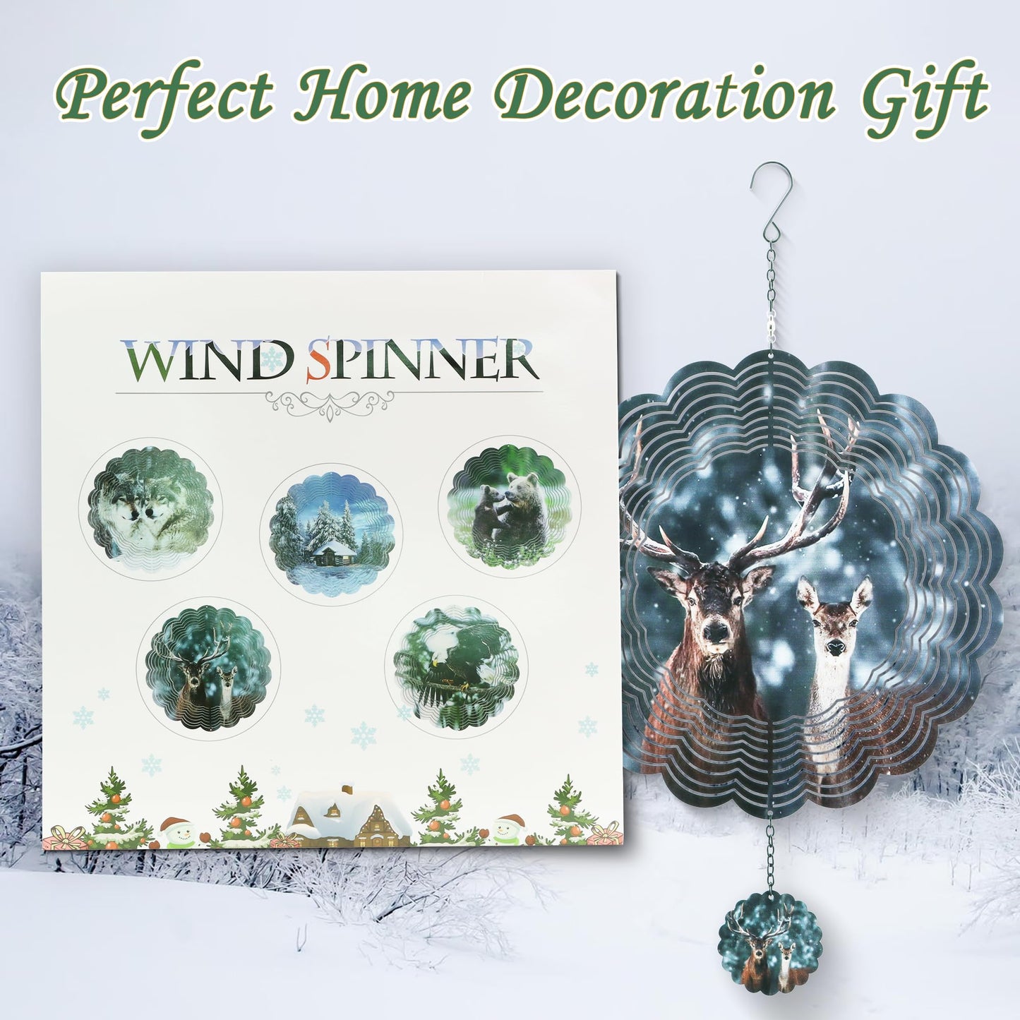 J-Fly 3D Deer Wind Spinner Outdoor 12 Inch, Wind Chimes for Outside,Memorial Wind Chimes,Garden,Lawn Ornaments,Sun Catchers Indoor Window,Pinwheels for Yard and Garden,Wind Spinner for Mother Gift.