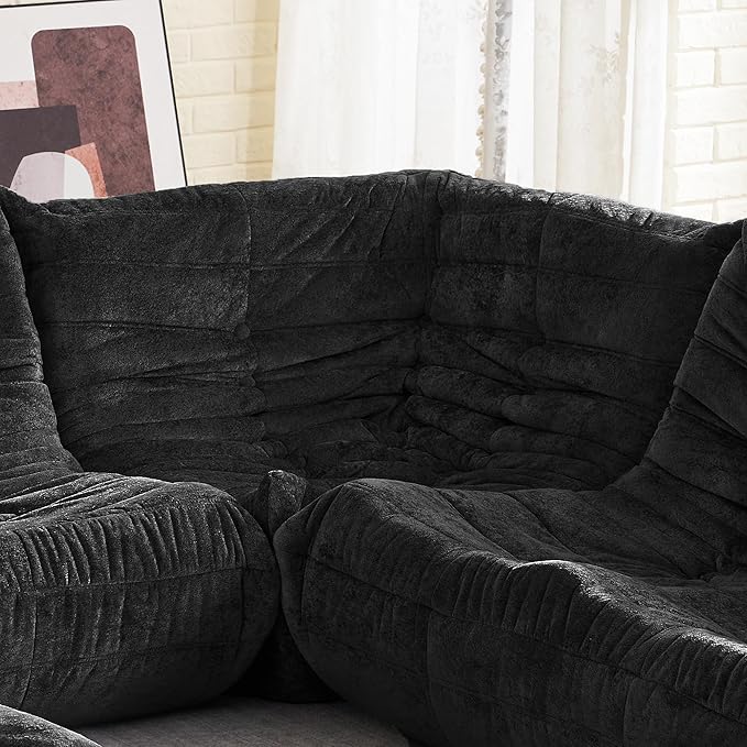HABUTWAY Bean Bag Chair, Memory Foam Bean Bag Chairs for Adults, Fireside Corner Chair Lazy Floor Corner Sofa for Living Room, Bedroom, Dorm, Office (Black)