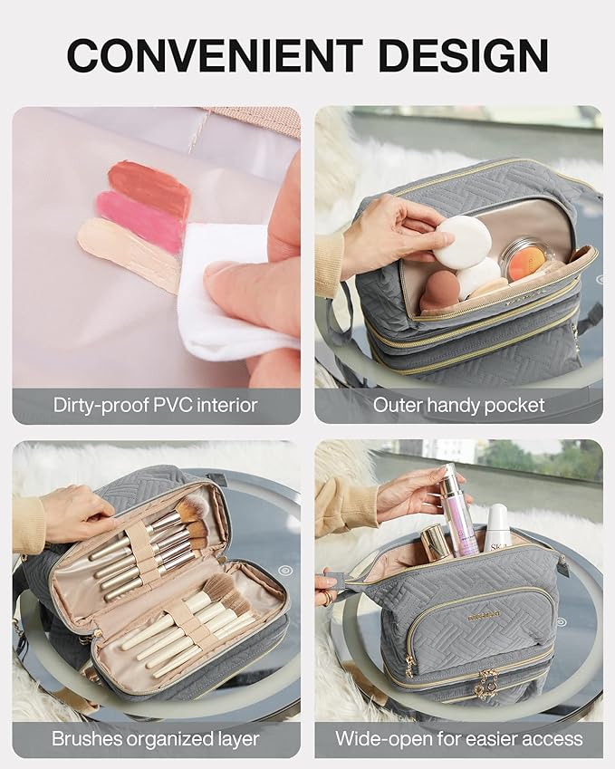 BAGSMART Travel Makeup Bag, Cosmetic Bag Make Up Organizer Case,Large Wide-open Pouch for Women Purse for Toiletries Accessories Brushes