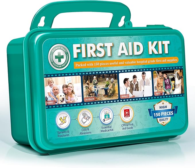 General Medi 150 Pieces Hardcase First Aid Kit - First Aid Box Contains Premium Medical Supplies for Travel, Home, Office,...
