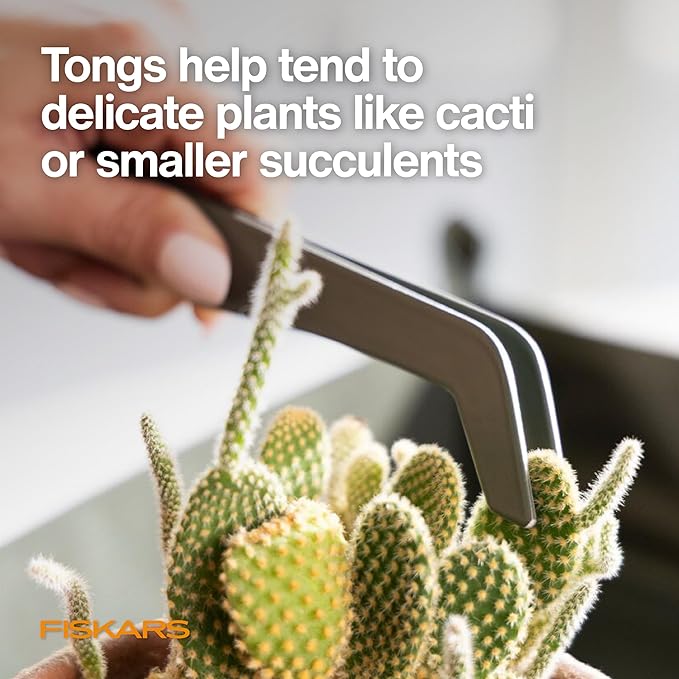 Fiskars 5-Piece Cultivating Tool Set for Indoor Plants – Stainless Steel Scoop, Trowel, Cultivator, Tongs & Brush, Space-Saving Nesting Design for Houseplants, Succulents & Cacti