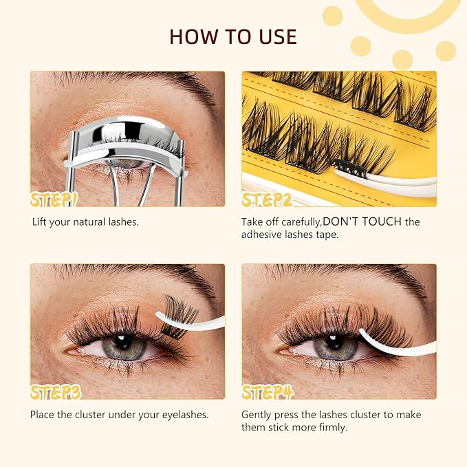 QUEWEL Self Adhesive Eyelashes Natural Look, No Glue Needed Lash Clusters with Eyelash Clusters Tweezer, 32 Pcs Reusable Lashes Self Adhesive for Beginners, DIY Lash Extensions for Home Use(ZN-05)