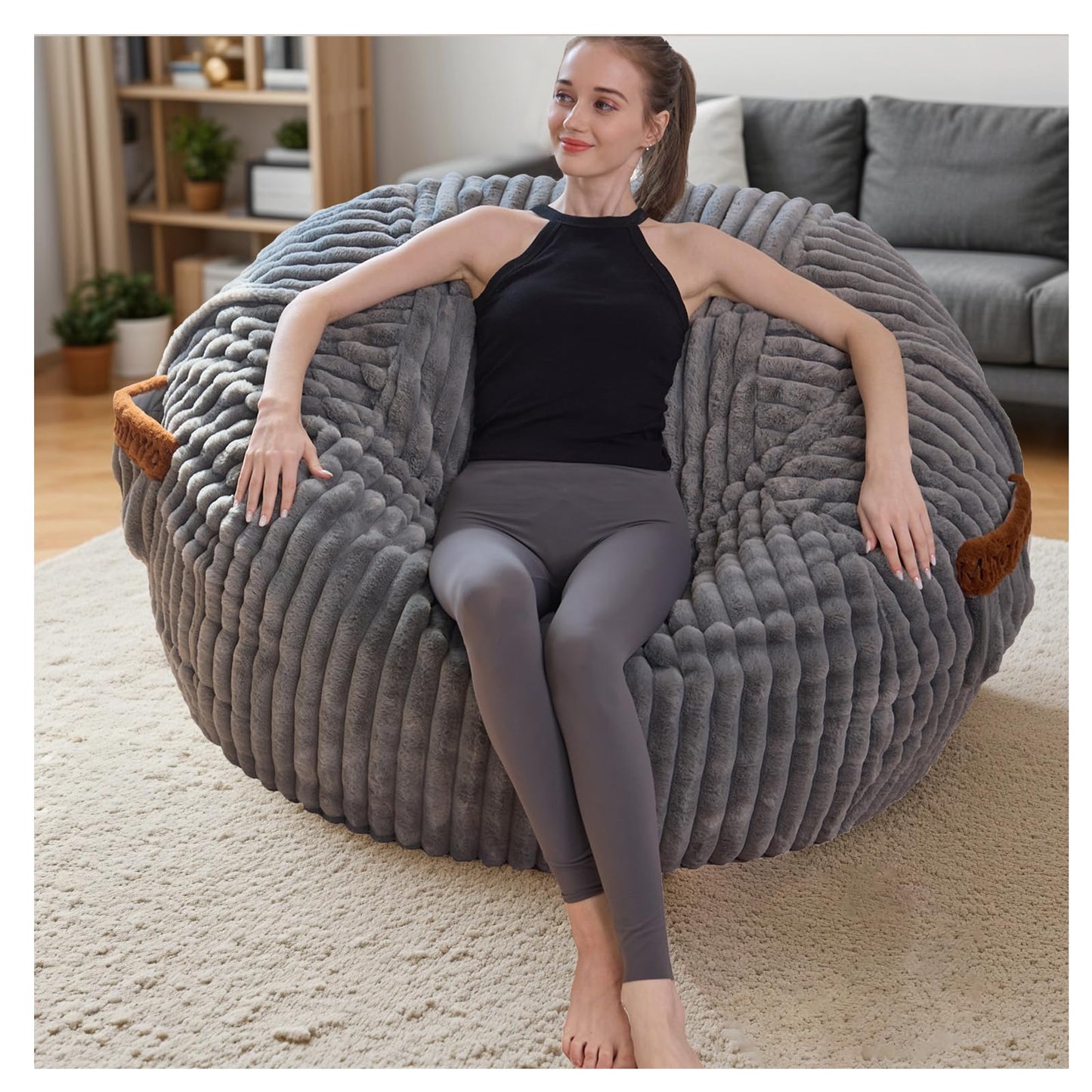 MinComfyWo 4ft Bean Bags Chair for Adults, Giant Beanbag Chair with Memory Foam Filled, Soft Comfy Large Bean Bag Couch Big Sofa Bed for Living Room Bedroom (Grey)