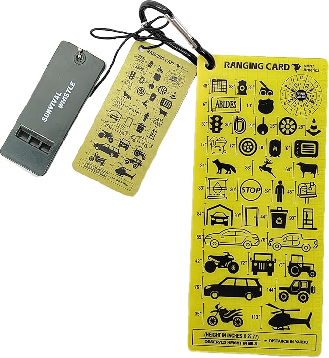 Acecare North American Ranging Card – Mils Scale Tactical Distance Card with Carabiner, Survival Whistle & Scented Tag – O...