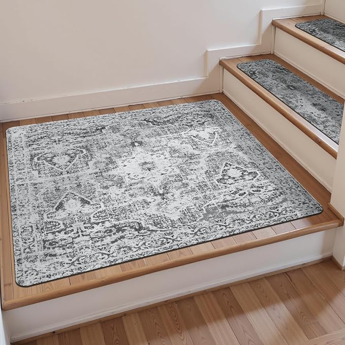 OJIA Stair Treads Non-Slip Landing Rug 31"x31" Matching Mat for Wooden Steps, Square Capet Stair Treads Rubber Backing Stair Runner Anti-Slip Stair Landing Mat