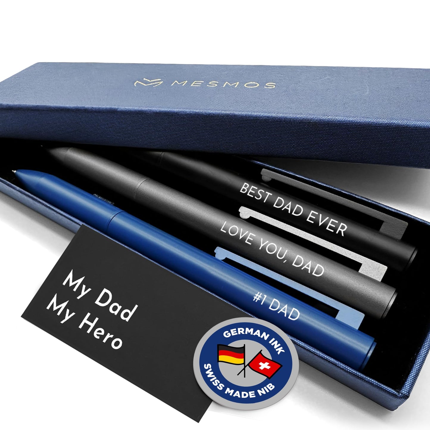 MESMOS 3Pk Luxury Fancy Pen Set, Birthday Gifts for Dad, Unique Gifts from Daughter Son Wife, Presents for Dad Birthday, Cool Black Best Ever Gift, Metal Ballpoint Pens
