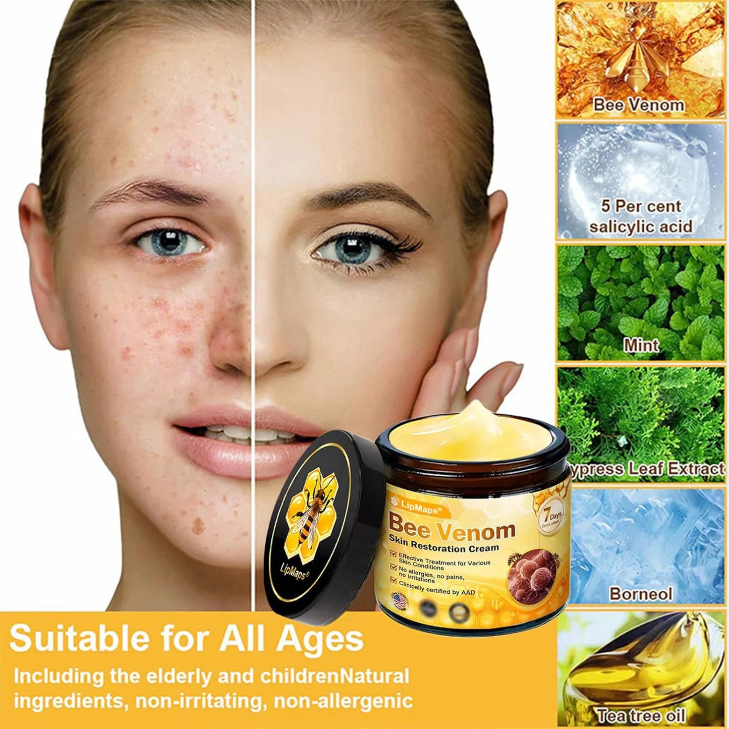 LipMaps Bee Venom skin Restoration Cream,Bee Venom Skin Treatment Cream,Deeply Moisturizing and Firming for All skin Types(2PCS)