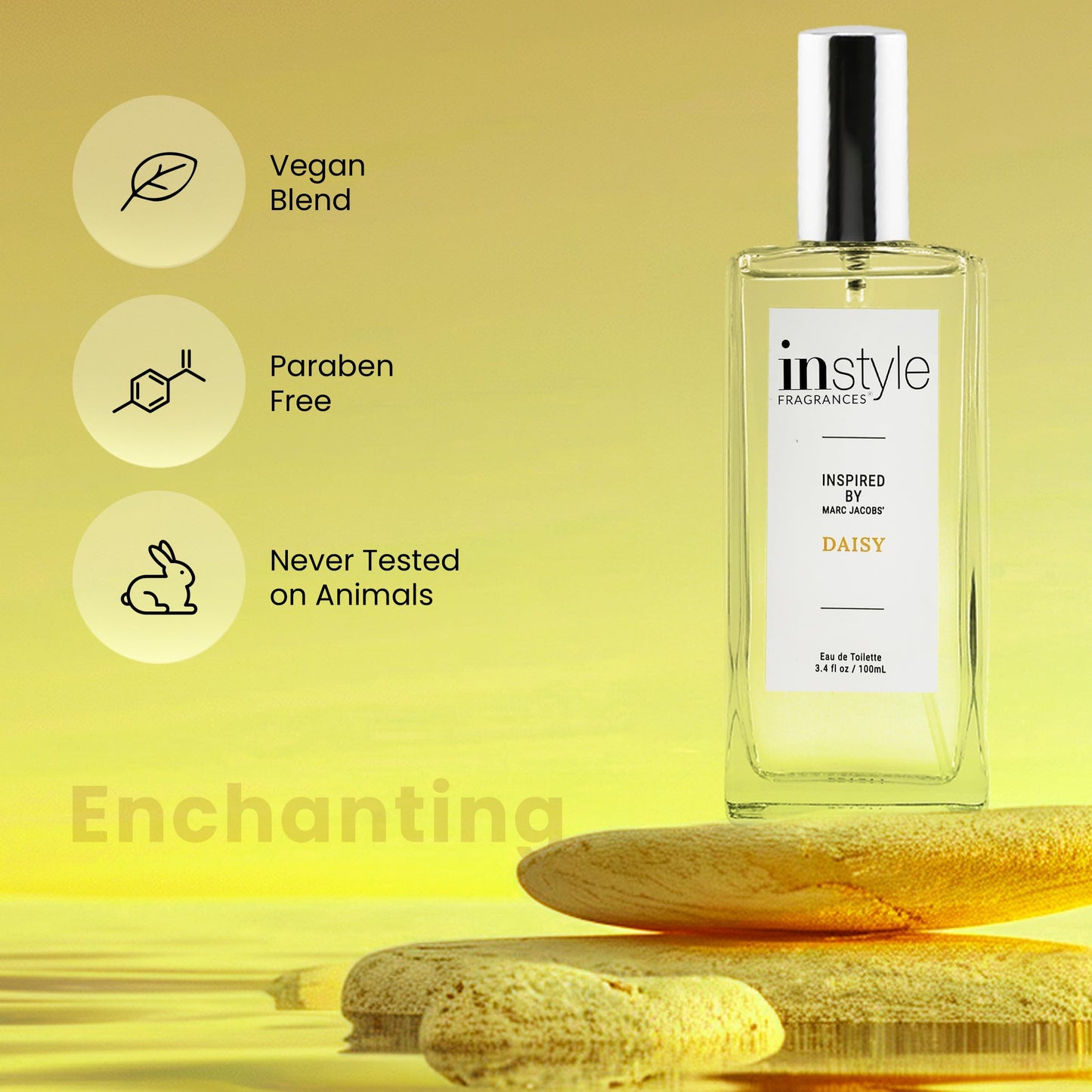 Instyle Fragrances, Inspired by Marc Jacobs' Daisy, Women’s Eau de Toilette, CLEAN, Vegan, Paraben-Free, Never Tested on Animals, 3.4 Fluid Ounces