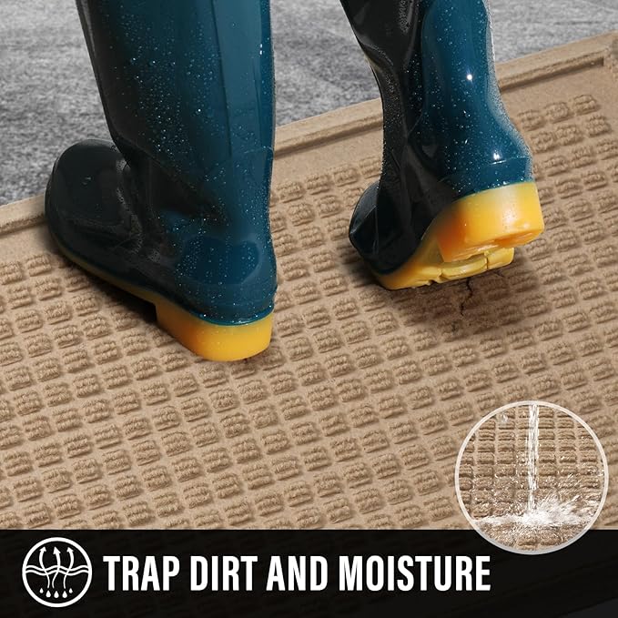 Boot Tray for Entryway, Non-Slip Shoe Tray Drying Mat, Waterproof Boot Mat for Muddy Boots, Heavy Duty Shoe Storage Trays, Indoor/Outdoor Use, 15x30 inches, Beige