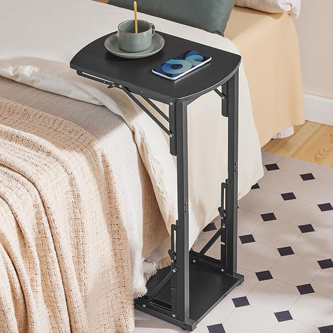 MAHANCRIS Folding C-Shaped End Table, Side Table for Couch, TV Tray Table for Small Spaces, Small Couch Side Table That Sl...