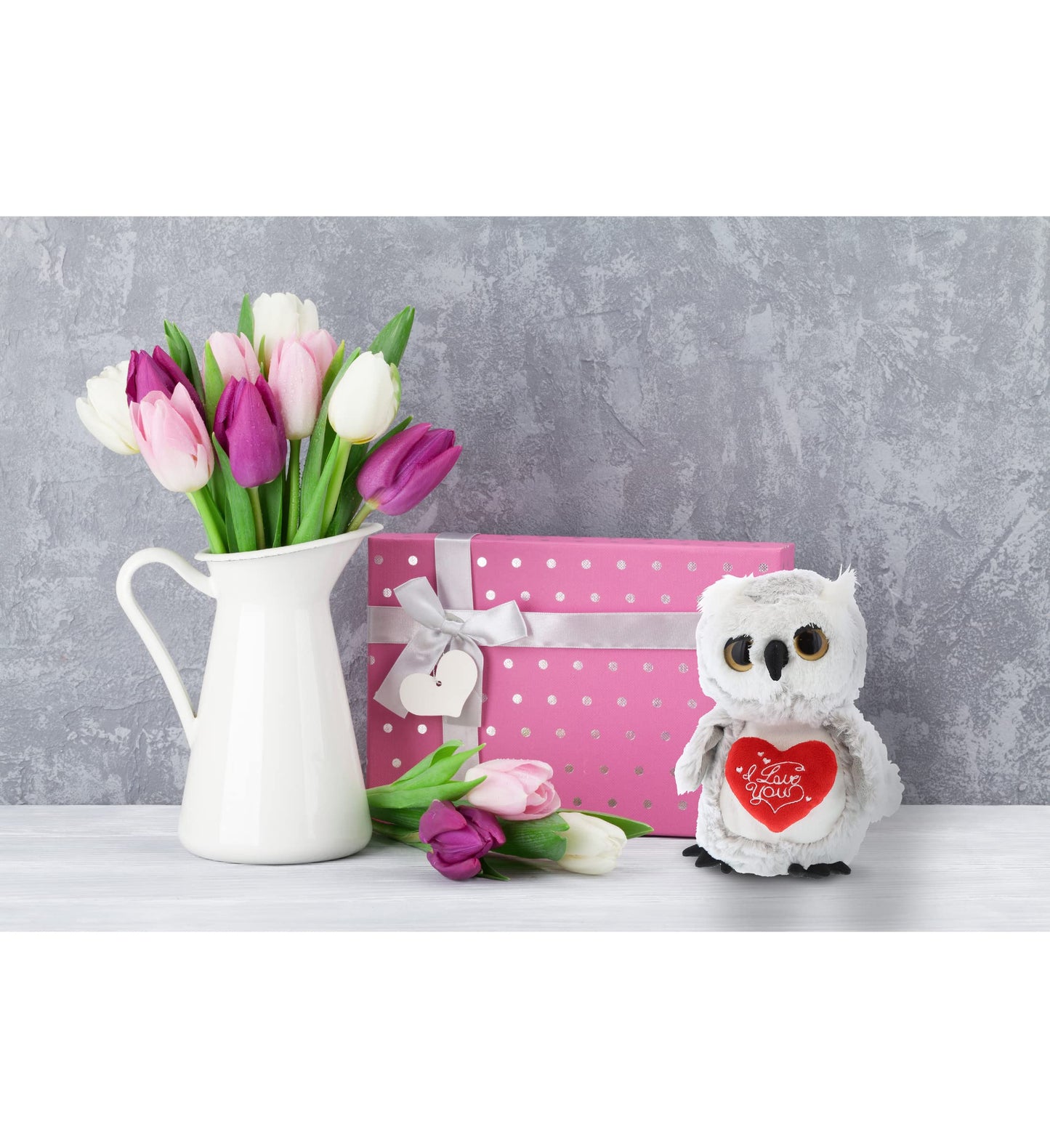 DolliBu I Love You Valentine Plush Big Eye Owl Bird - Cute Stuffed Animal with Red Heart and Name Personalization Gift for Valentines Day, Birthday, Anniversary, Romantic Date - 9 Inches
