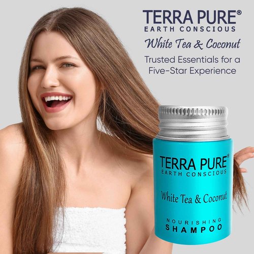 Terra Pure White Tea & Coconut Shampoo, Travel Size Hotel Amenities, 1 oz. (Case of 100)