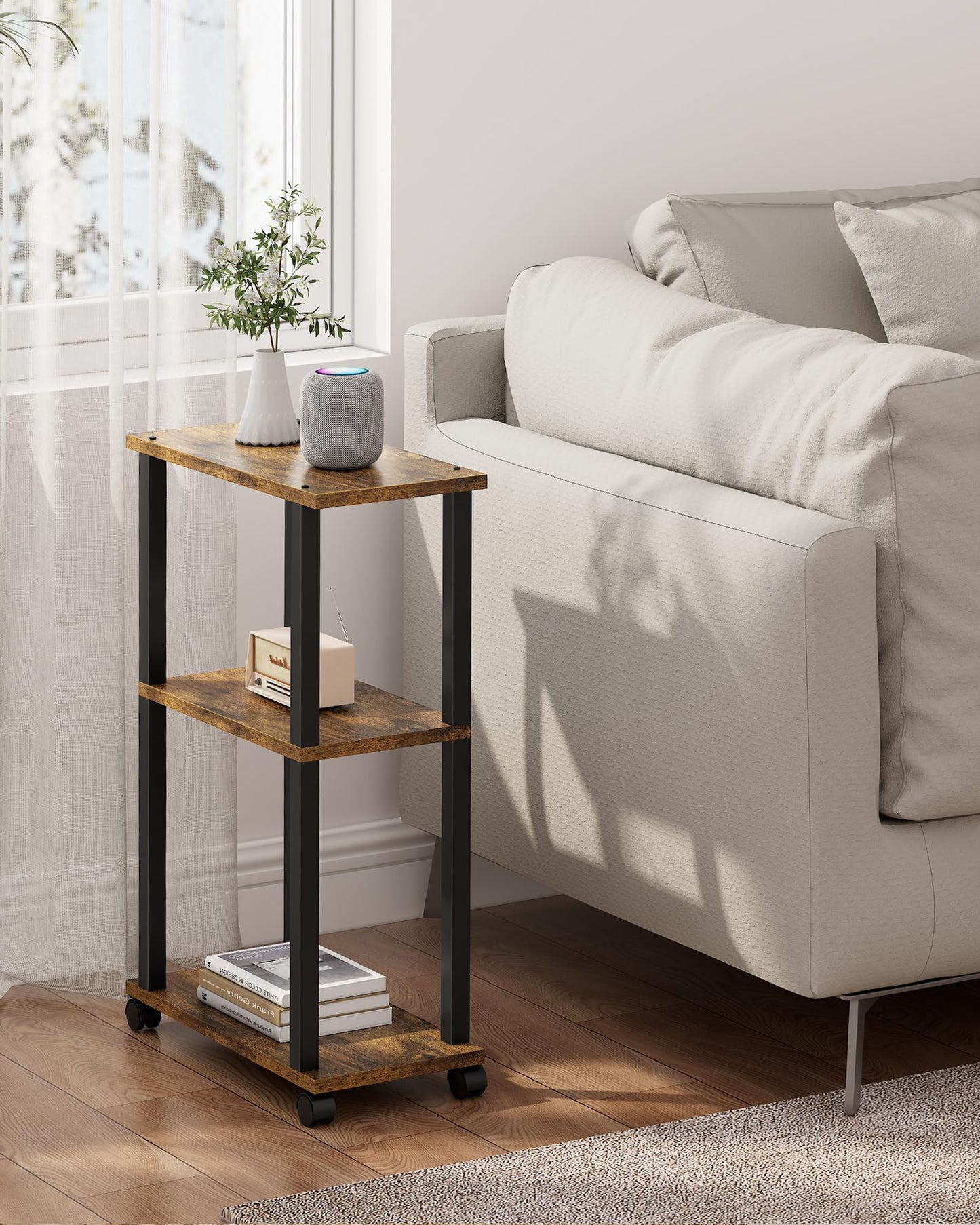 TUTOTAK Small Side Table, Narrow End Table, Bedside Table, Set of 2, Couch Side Table with Wheels for Living Room or Bedroom, Brown V1TB01BB0612EU