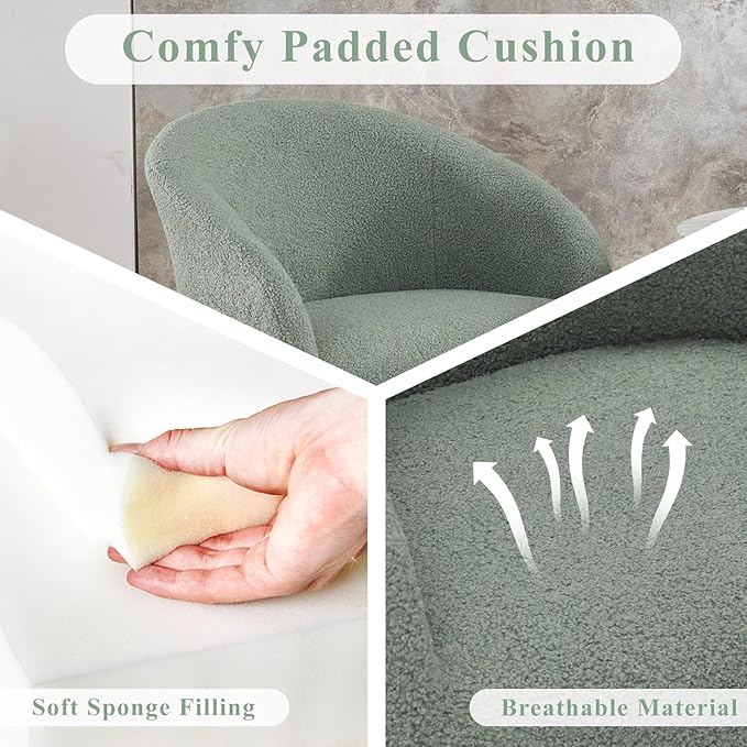 YDcosyfy Modern Small Accent Chair Set of 2, Comfy Sherpa Makeup Vanity Chair with Metal Legs, Decorative Chair no Wheels for Living Room, Dressing Room, Bedroom, Green