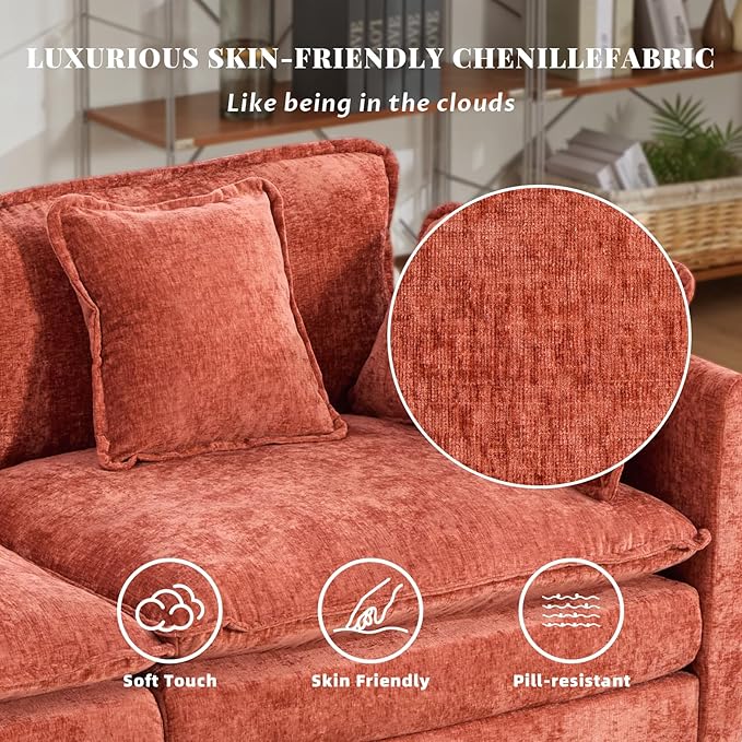 SoarFlash 149.61" Chenille Sectional Sofa, Comfy U Shaped Modular Coush Sofa with Ottoman, Modern 4 Seat Couch Deep Seat Sofa Set for Living Room,Orange