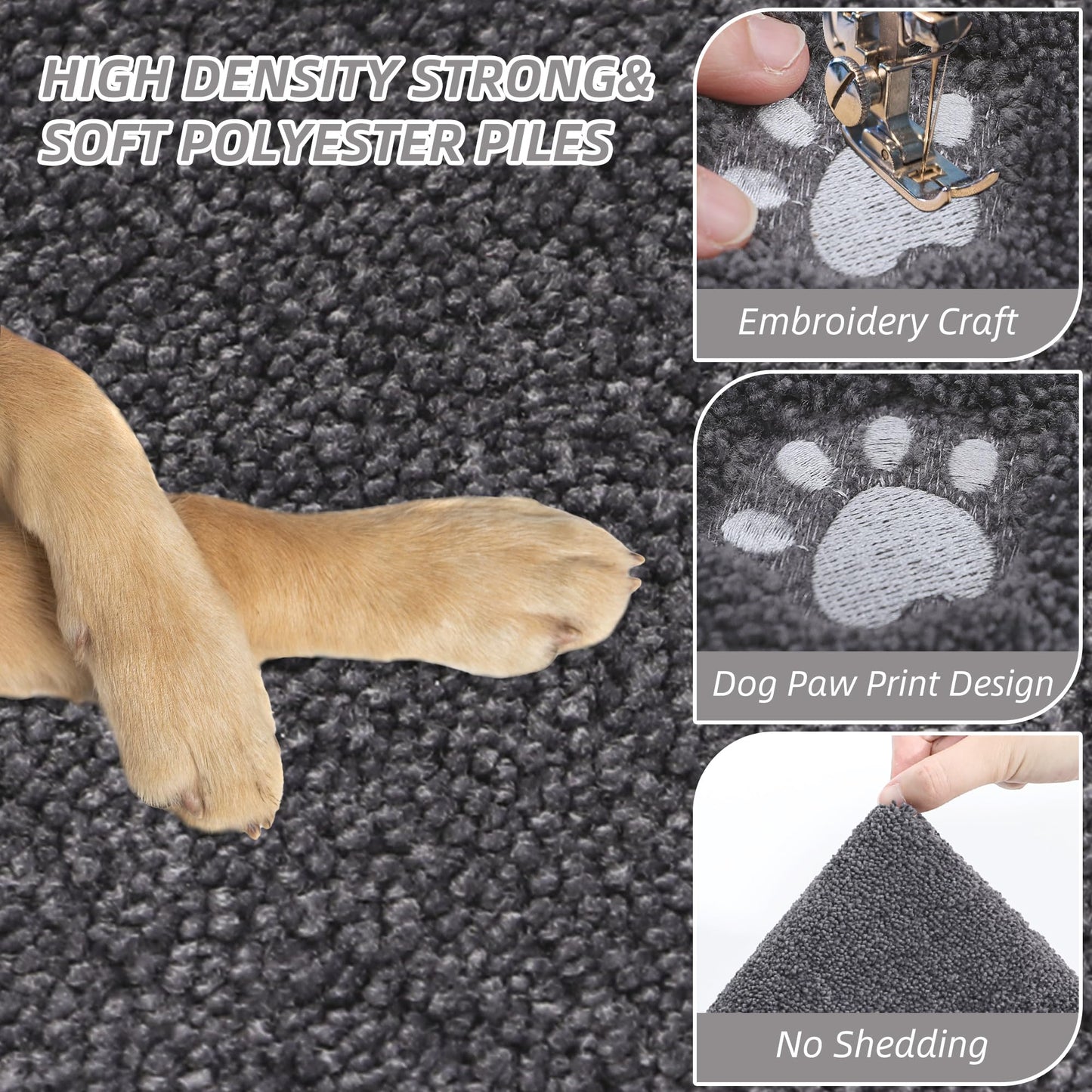BEQHAUSE Dog Door Mat for Muddy Paws 36"x60" Dirt Trapper Absorbent Doormat Non Slip Entryway Rugs Washable Stain Resistant Welcome Floor Mat Soft Low-Profile for Front Back Door, Dark Grey