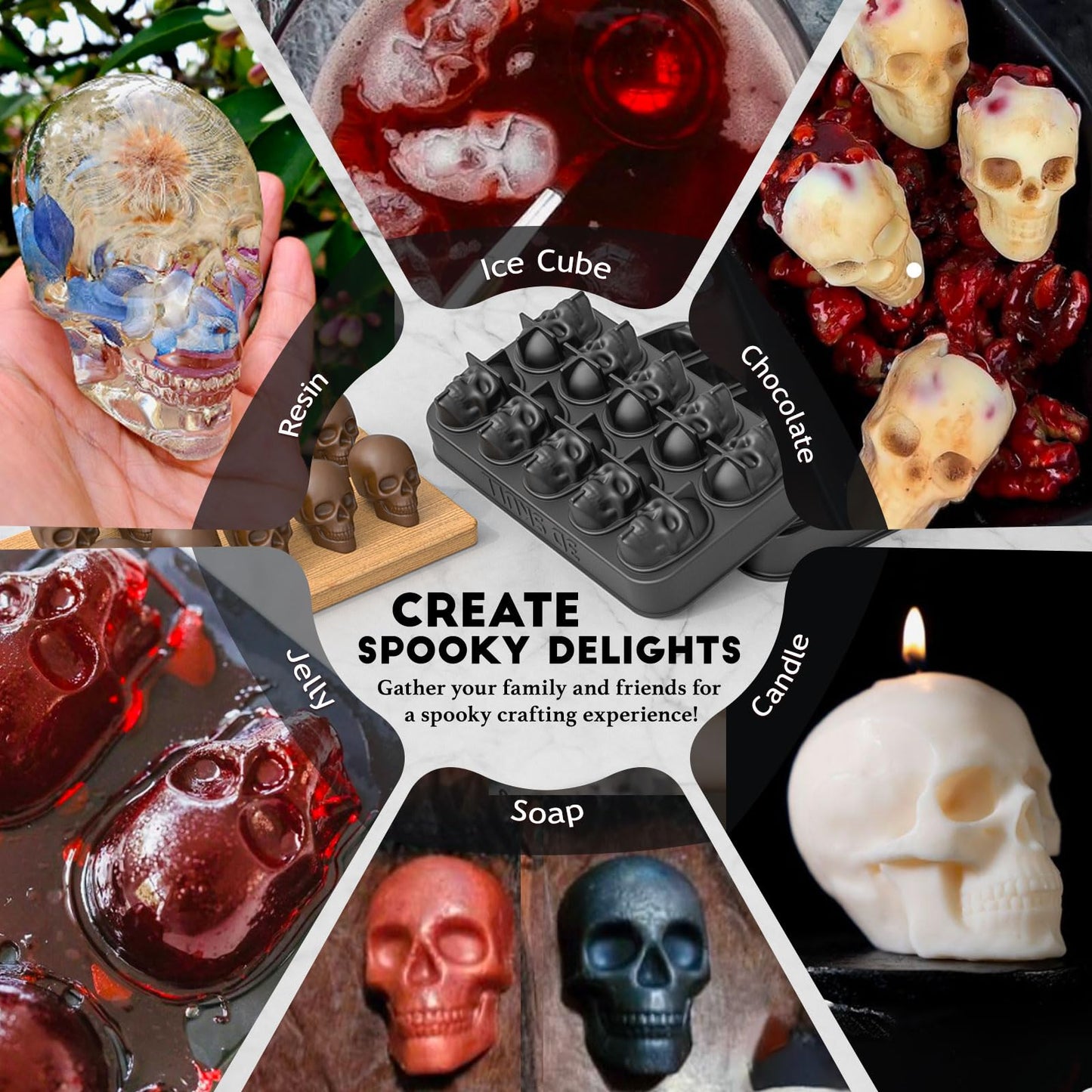 LUSHYUM Skull Ice Cube Mold Tray, 1 Pack BPA-Free Skeleton Head Maker Mold, Flexible & Easy Release 3D Skull Molds for Baking Whiskey Cocktail Chocolate Resin, Ideal Gift for Halloween Party
