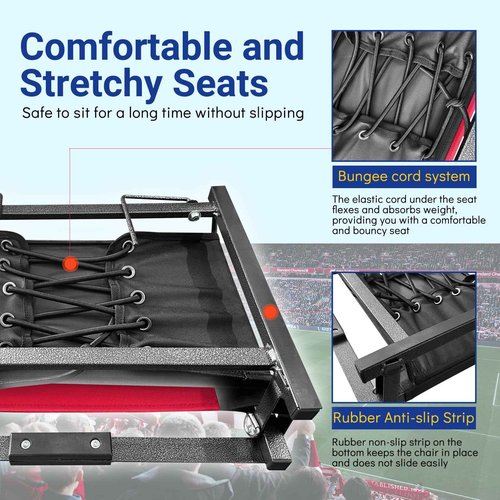 KINGROCK Stadium Chair for Bleachers with Back Support Portable Folding Bleacher Seat Cushion Padded Backrest 2 Hooks Lightweight for Sports Games Concert