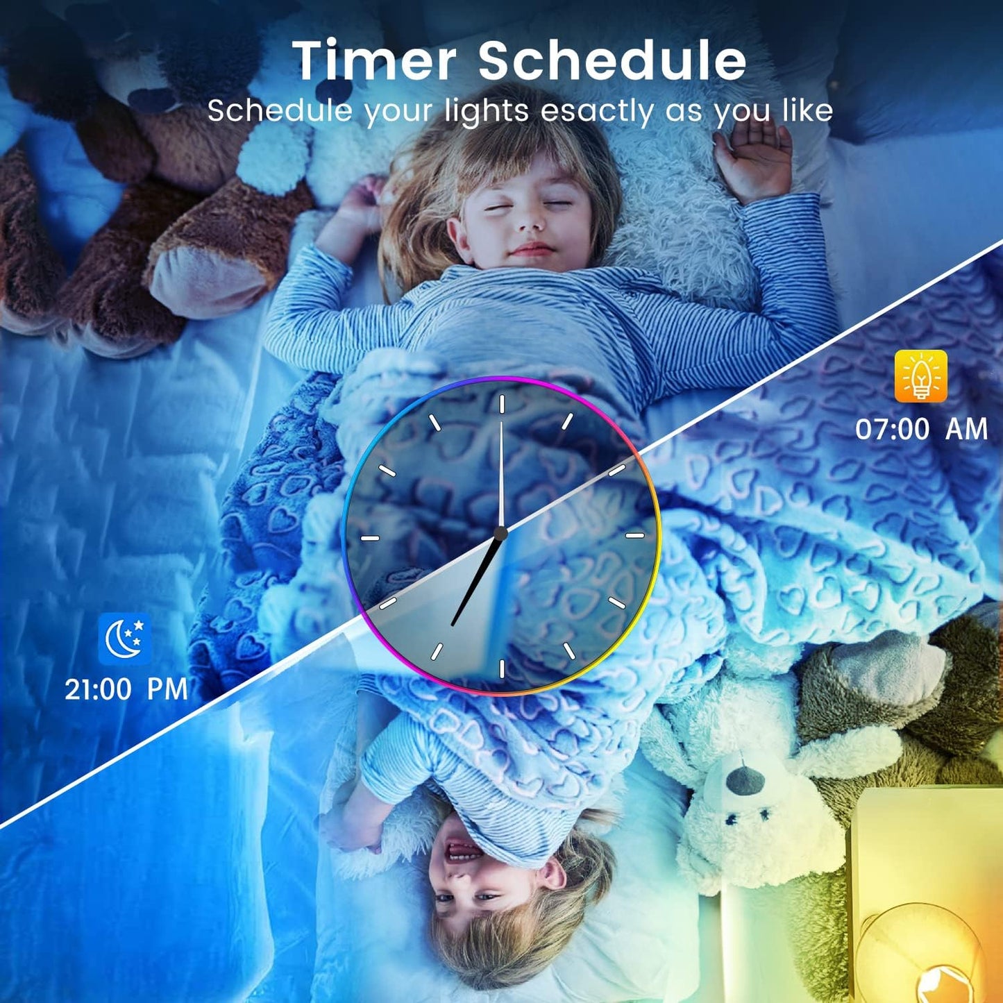 100ft Kids Bluetooth LED Strip Lights, Music Sync LED Light Strip RGB Color Changing Lighting with Penguin Style Remote, APP Control, Smart Lighting for Bedroom, TV, Room DIY (APP+Remote +Mic/50ftx2)