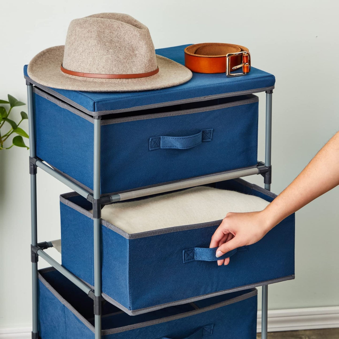 Juvale 4-Tier Tall Closet Dresser with Drawers - Organizer and Small Fabric Storage for Bedroom (Navy Blue) - Dresser for Kids Bedroom
