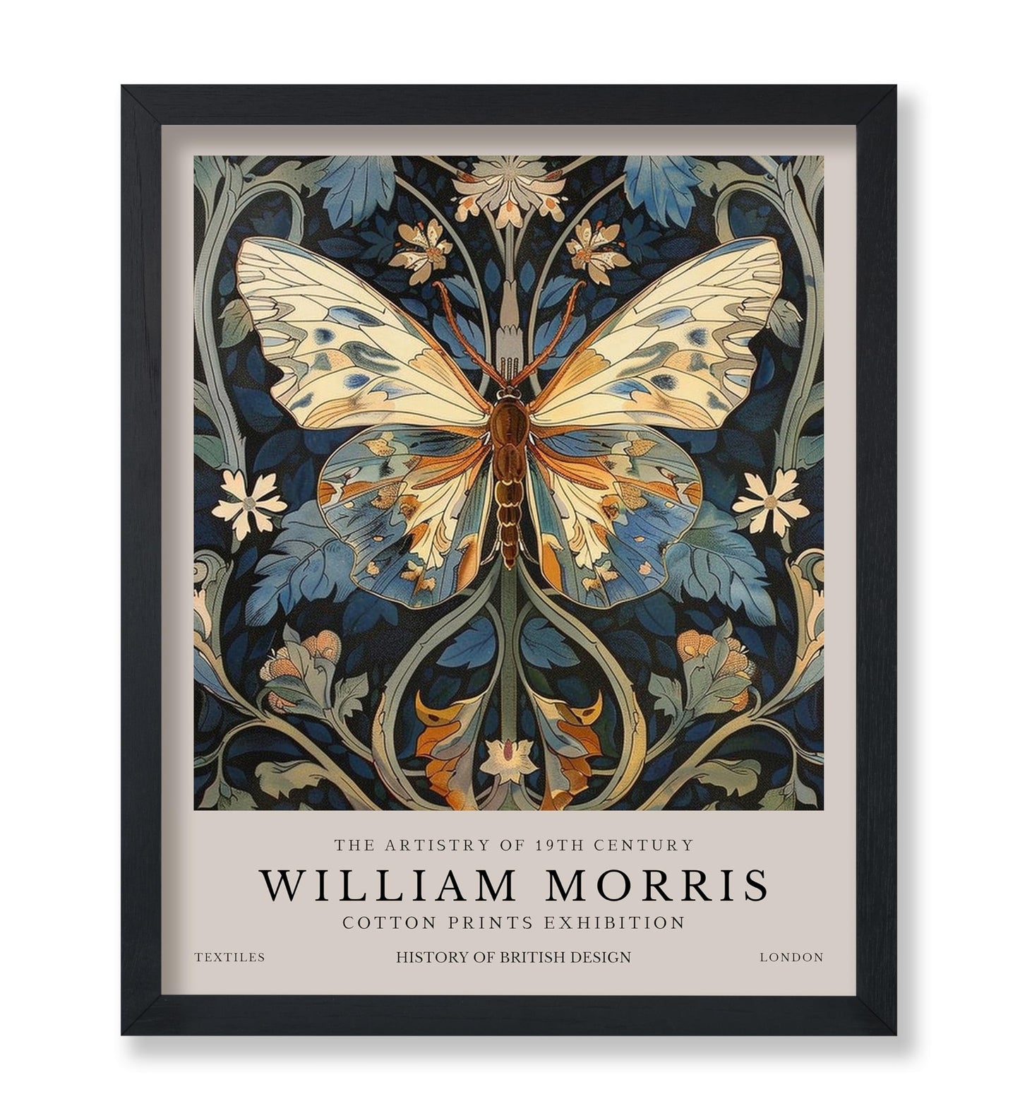 Monem Art William Morris Poster - Butterfly Print - Botanical Art - Exhibition Art - Moth Art - Animal Art - Floral Art - Aesthetic Art - Office or Living Room Wall Decor - 8x10 UNFRAMED Wall Art
