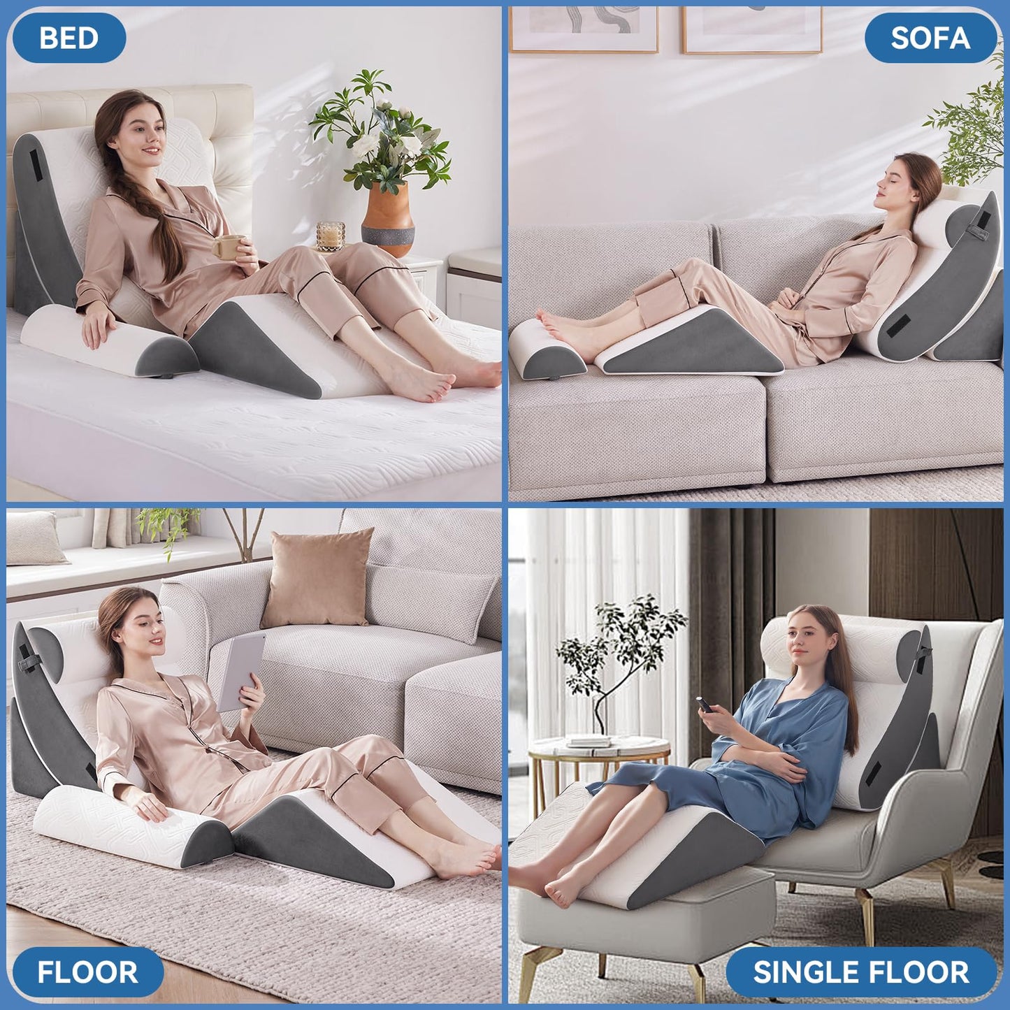 Negwoo Wedge Pillow Set for After Surgery, 5 PCS Bed Wedge Pillow for Sleeping, Memory Foam Orthopedic Back Adjustable Pillow for Pain Relief and Acid Reflux with 2 PCS Axilla Pillow Grey